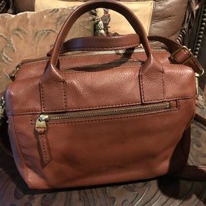 Fossil Erin Satchel Purse Crossbody Bag in Brown Pebbled Leather